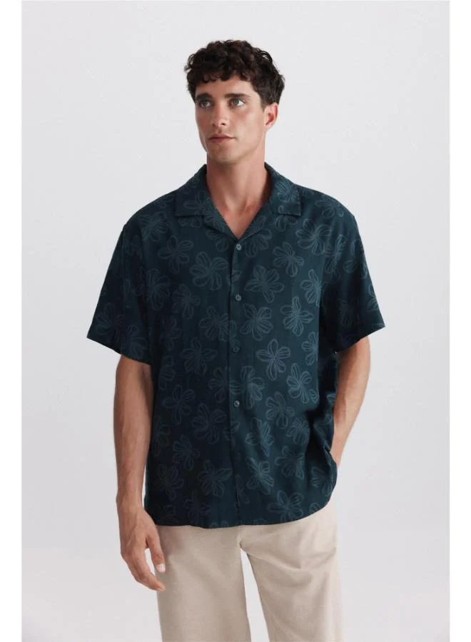 Springfield Printed linen rayon short sleeve shirt