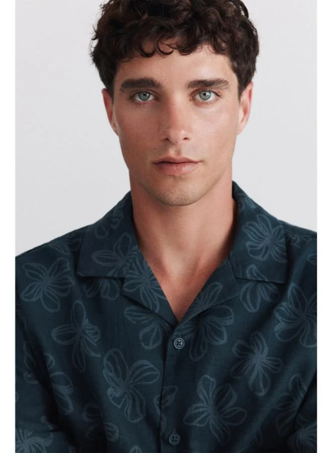 Springfield  Printed linen rayon short sleeve shirt for Men | Best Price UAE
