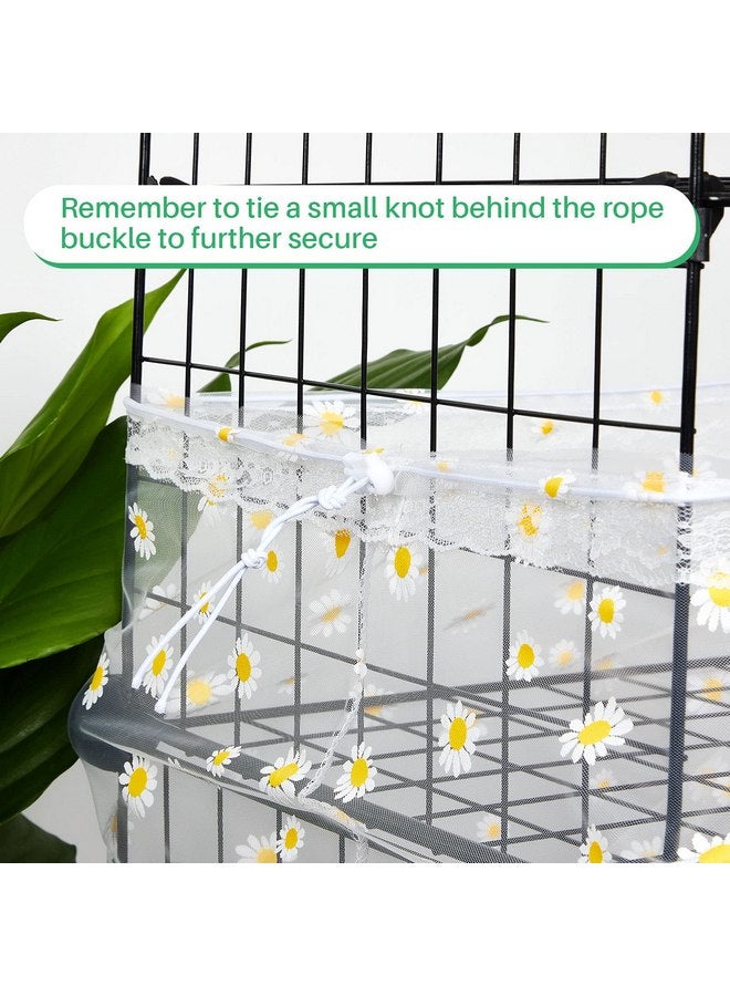Shappy Shappy Large Bird Cage Cover Pet Bird Cage Skirt Seed Catcher Guard Netting Accessories Adjustable Nylon Skirt Guard for Winter Night Parrot Parakeet Macaw(X-Large,White Daisy)  - Image 5