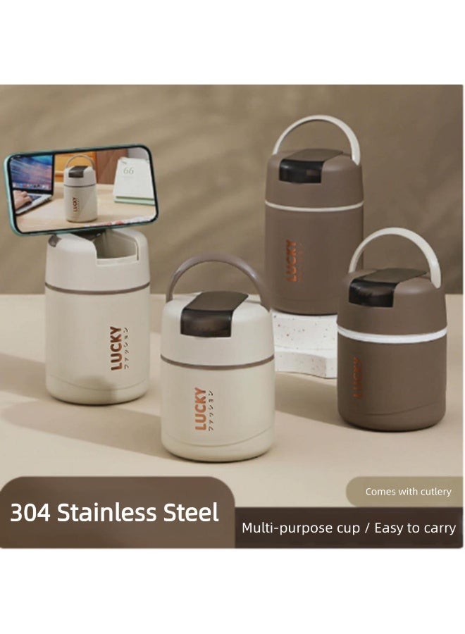 Lucky 304 Stainless Steel Insulated Food Jar 600ml with Spoon, Portable Lunch Container for Soup Oatmeal Porridge - Image 1
