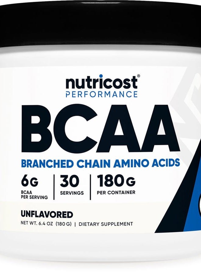 Nutricost BCAA Powder (Unflavored, 30 Servings) - Vegetarian, Non-GMO, Gluten Free, Optimal 2:1:1 Ratio - Image 1