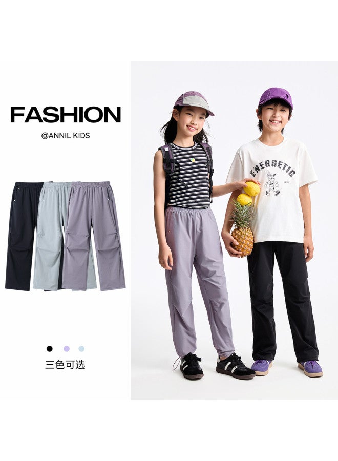 Annil Kids' Sport Pants Boys & Girls Summer New Elastic Cuff Casual Straight-leg Trendy Fashion Thin Parachute Pants For Big Kids - Image 4