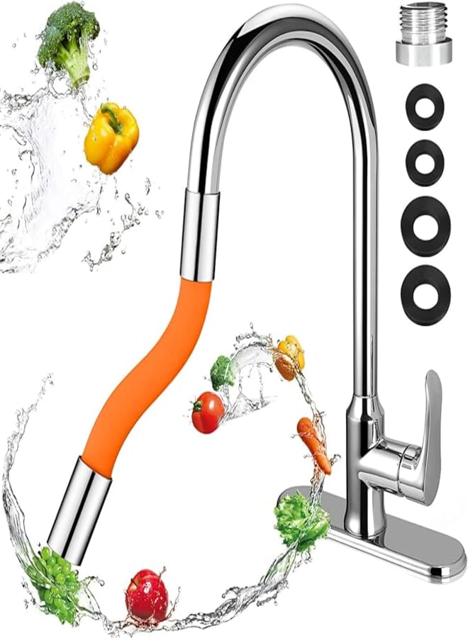 Faucet Extender, 20cm Faucet Extender, 360° Rotatable Sprayer, Foldable Faucet Extender for Kitchen Bathroom Outdoor (Orange)