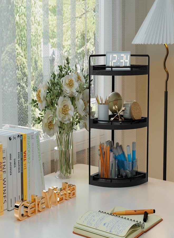CeleVista Corner Bathroom Counter Organizer, 3 Tier Wood Vanity Storage, Waterproof Skincare Shelf for Kitchen & Toiletries Decor, Dresser (Black) - Image 3