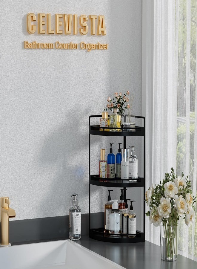 CeleVista Corner Bathroom Counter Organizer, 3 Tier Wood Vanity Storage, Waterproof Skincare Shelf for Kitchen & Toiletries Decor, Dresser (Black) - Image 2