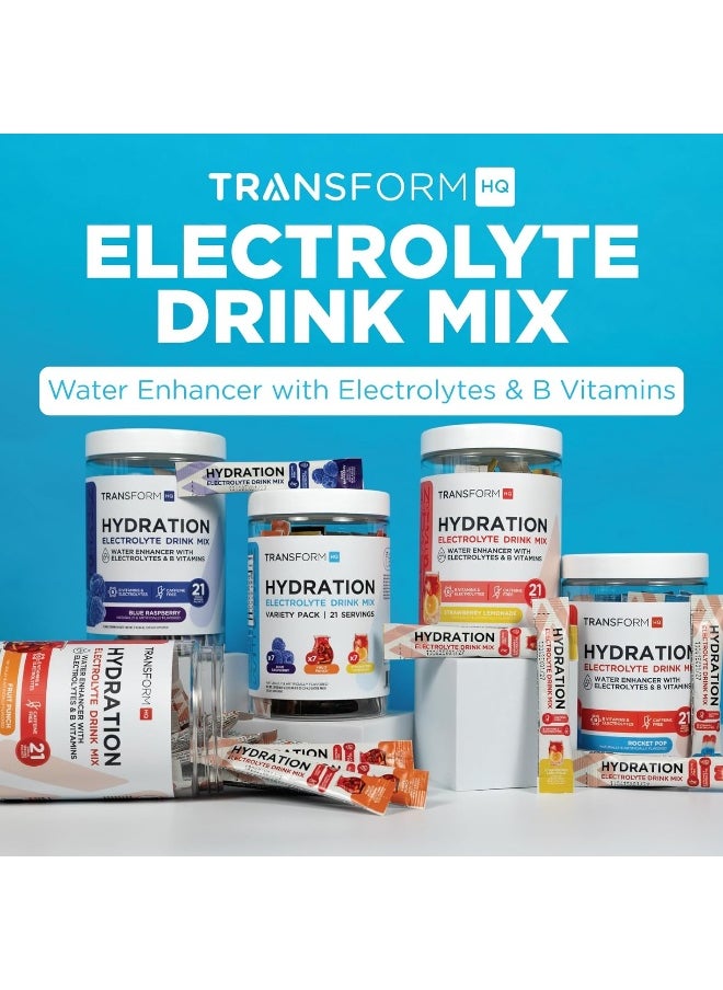 TransformHQ - TransformHQ Hydration Drink Mix (21 Single-Serving Packets, Rocket Pop) - Hydration Supplement Blend with Vitamins and Electrolytes - Image 1