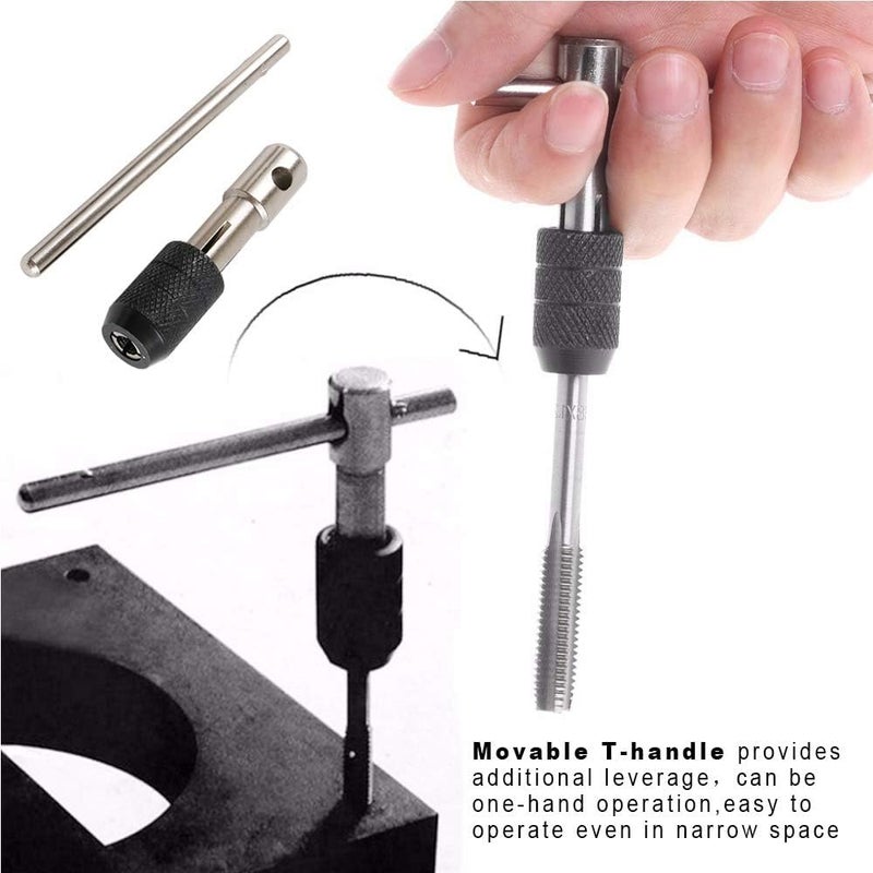 MLD Metric Screw Tap 5 pcs Tapping Threading Tool High Speed Steel Adjustable M6-M12 6mm-12mm with T-Handle for Threading Machine Electric Drill DIY ACM003 (Metel & steel,Multicolor) - Image 3