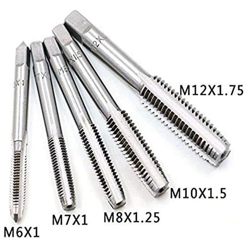 MLD Metric Screw Tap 5 pcs Tapping Threading Tool High Speed Steel Adjustable M6-M12 6mm-12mm with T-Handle for Threading Machine Electric Drill DIY ACM003 (Metel & steel,Multicolor) - Image 2