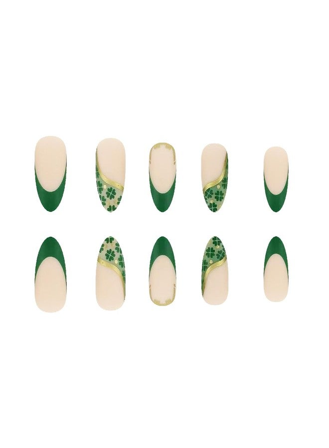 ZEYER 24Pcs St. Patrick's Day Press on Nails Short Almond Shamrock Fake Nails with Designs False Nails Full Cover Glossy Stick on Nails Glue on Nails Acrylic Artificial Nails for Women Daily Wear - Image 4