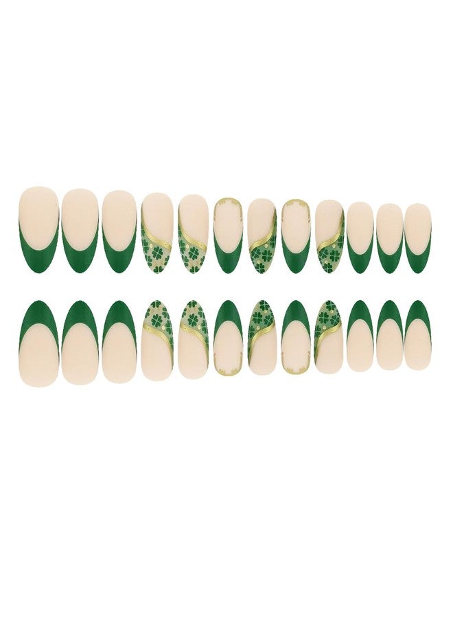 ZEYER 24Pcs St. Patrick's Day Press on Nails Short Almond Shamrock Fake Nails with Designs False Nails Full Cover Glossy Stick on Nails Glue on Nails Acrylic Artificial Nails for Women Daily Wear - Image 3