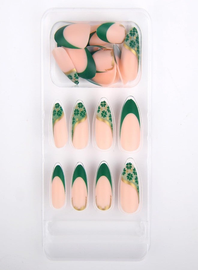 ZEYER 24Pcs St. Patrick's Day Press on Nails Short Almond Shamrock Fake Nails with Designs False Nails Full Cover Glossy Stick on Nails Glue on Nails Acrylic Artificial Nails for Women Daily Wear - Image 5