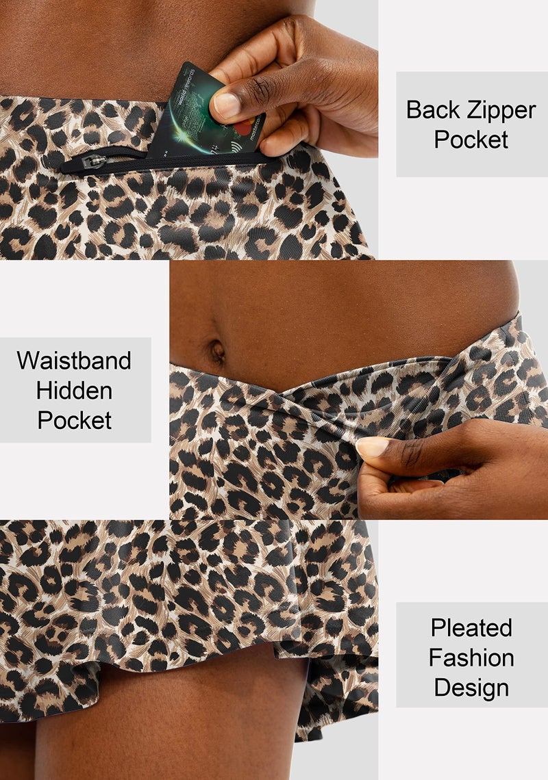 SANTINY Pleated Tennis Skirt for Women with 4 Pockets Women's High Waisted Athletic Golf Skorts Skirts for Running Casual (Leopard_XXS) - Image 4