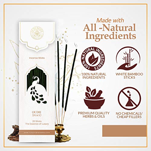 LUXURIATE Oudh Oud Organic Natural Herbal Incense Organic Incense, Long-Lasting Incense Stick, Agarbatti for Puja, Prayer | Luxury Premium Incense - Pack of 2 (40 Sticks) - Image 4