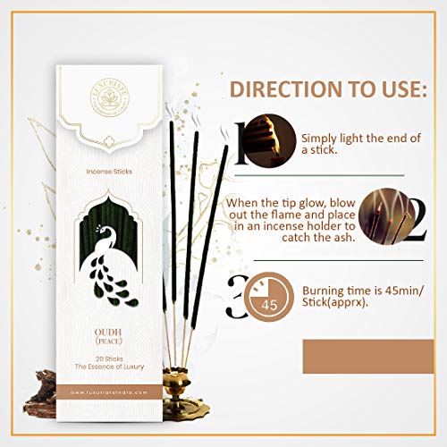 LUXURIATE Oudh Oud Organic Natural Herbal Incense Organic Incense, Long-Lasting Incense Stick, Agarbatti for Puja, Prayer | Luxury Premium Incense - Pack of 2 (40 Sticks) - Image 3