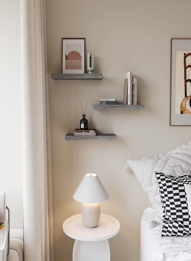 Upassion Floating Shelves for Wall Set of 3, 16" Gray Wall Shelves for Home Decor, Frame Display Floating Shelf for Living Room, Bedroom, Bathroom, Kitchen - Image 5