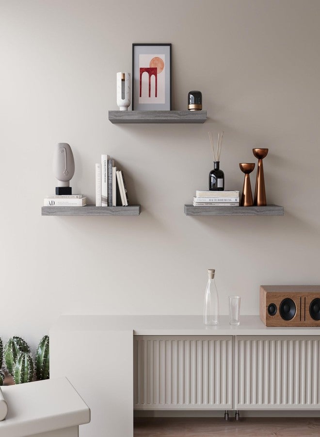Upassion Floating Shelves for Wall Set of 3, 16" Gray Wall Shelves for Home Decor, Frame Display Floating Shelf for Living Room, Bedroom, Bathroom, Kitchen - Image 3