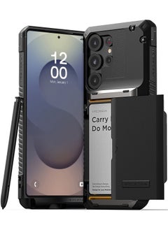 VRS Design Damda Glide Pro Samsung Galaxy S25 ULTRA Case Cover Wallet with Semi Automatic Credit Card Holder Slot [4 Cards] - Black Groove  - Image 1