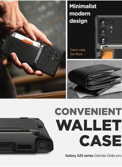 VRS Design Damda Glide Pro Samsung Galaxy S25 ULTRA Case Cover Wallet with Semi Automatic Credit Card Holder Slot [4 Cards] - Black Groove  - Image 3