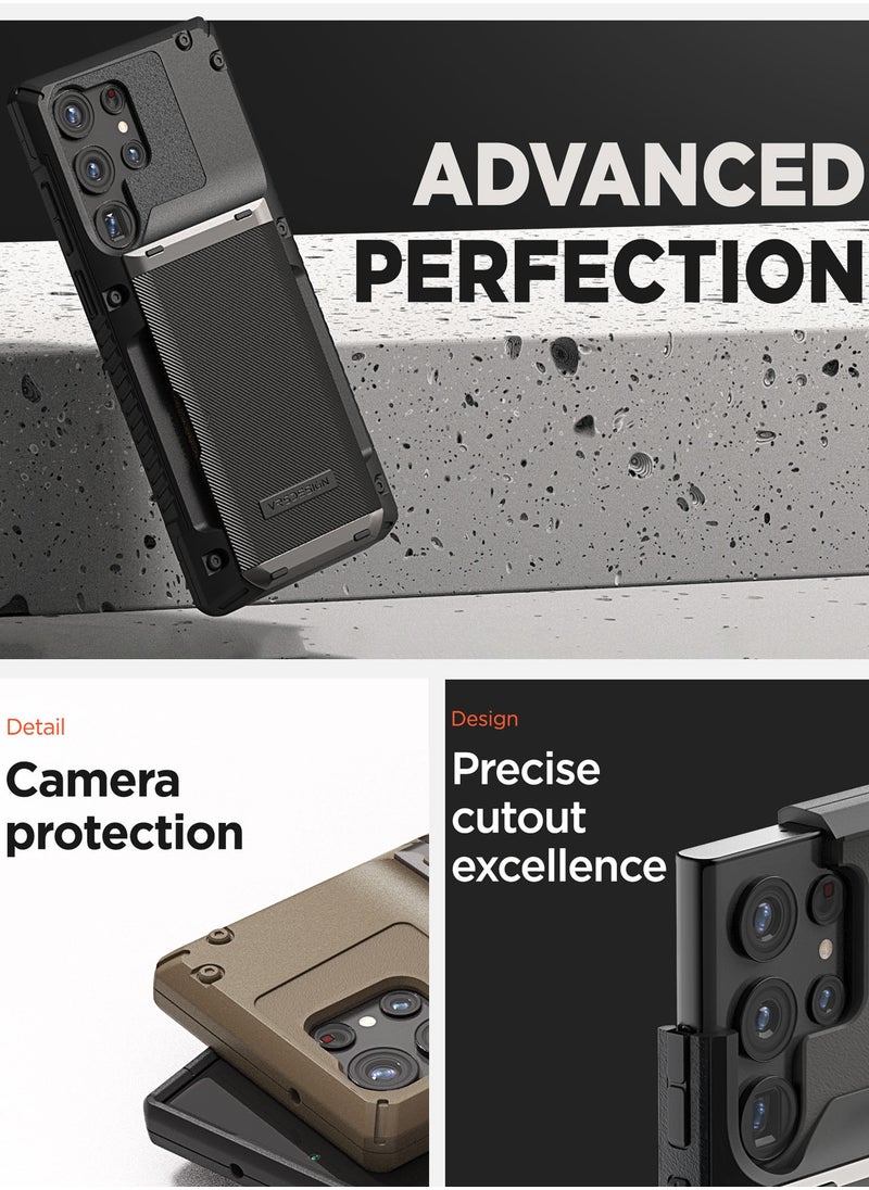 VRS Design Damda Glide Pro Samsung Galaxy S25 ULTRA Case Cover Wallet with Semi Automatic Credit Card Holder Slot [4 Cards] - Black Groove  - Image 5