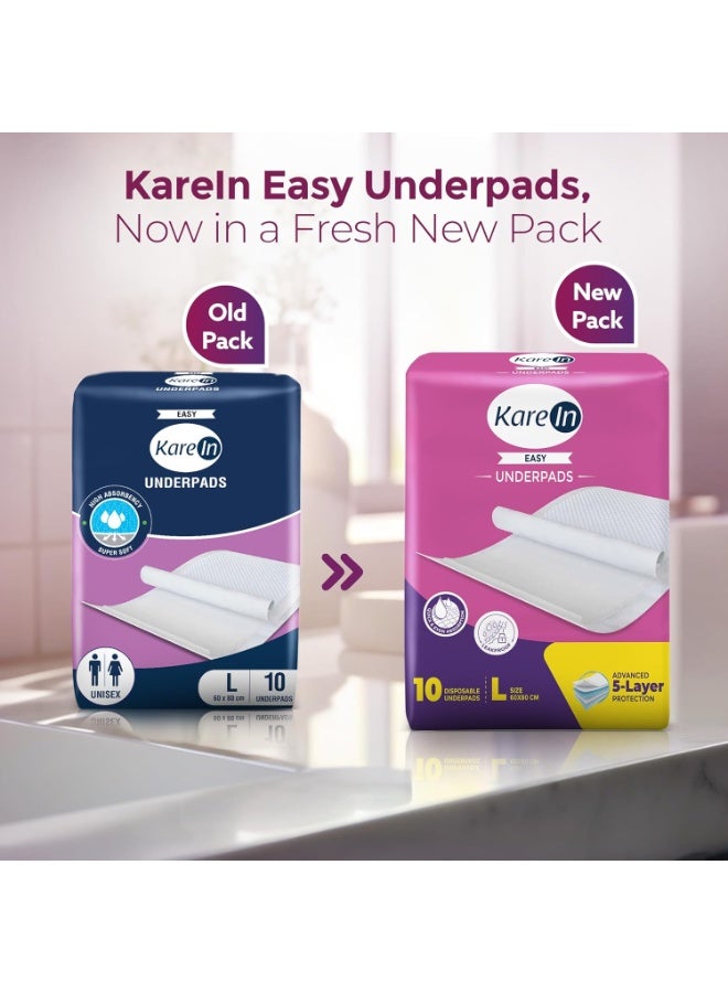 KareIn Easy Underpads for Adults, Large 60 x 80 cm, 10 Unit, Highly Absorbent, Anti-Bacterial, Rash Protection, Leak Proof, Protects Surfaces from Incontinence, Odor Control, Super Soft - Image 4