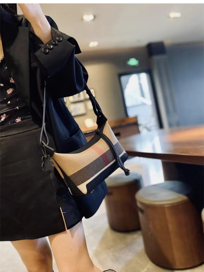 High-End Sense Plaid Underarm Bag Women'S 2024 Spring New Woolen Crossbody Crescent Bag Retro British Style Shoulder Bag - Image 1