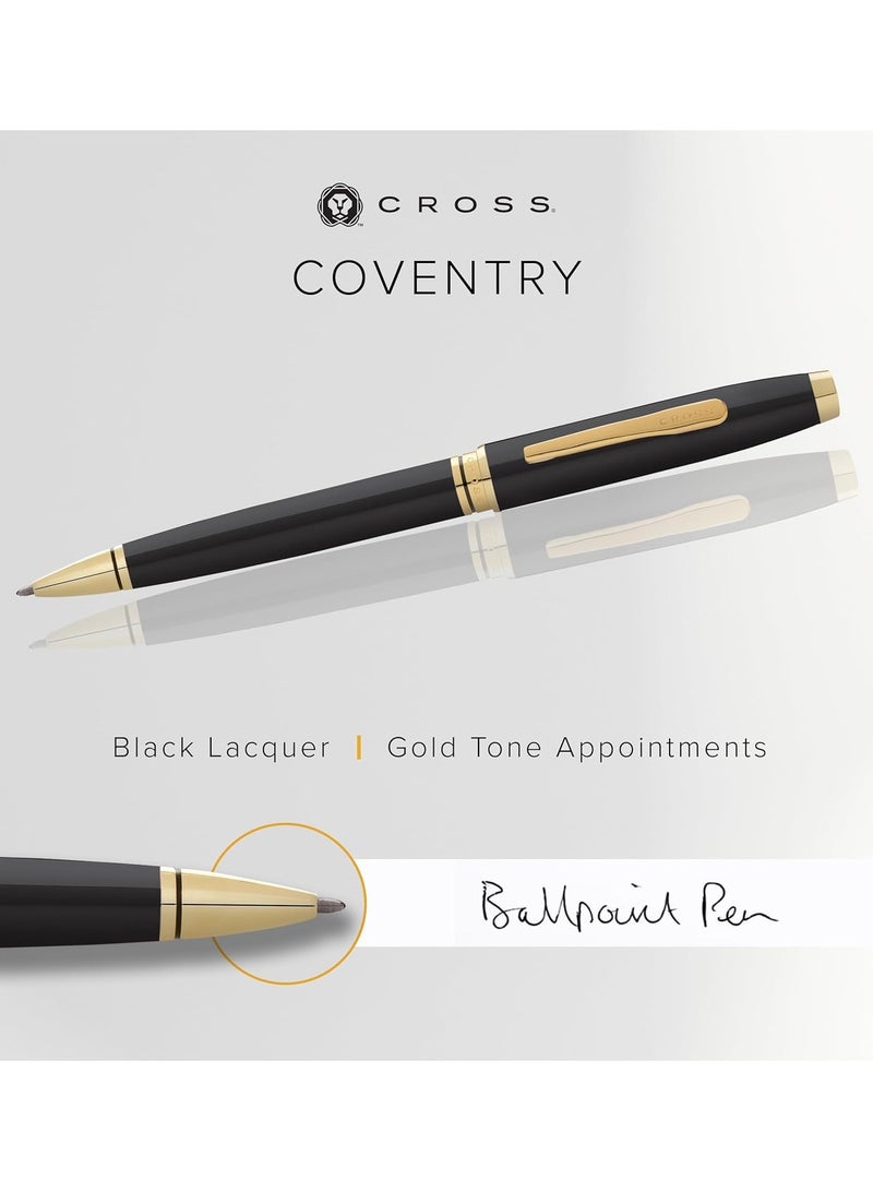 Cross 1-Piece Coventry Ballpoint Pen In Gift Box Black Ink With Goldern Clip Black Barrel  - Image 2