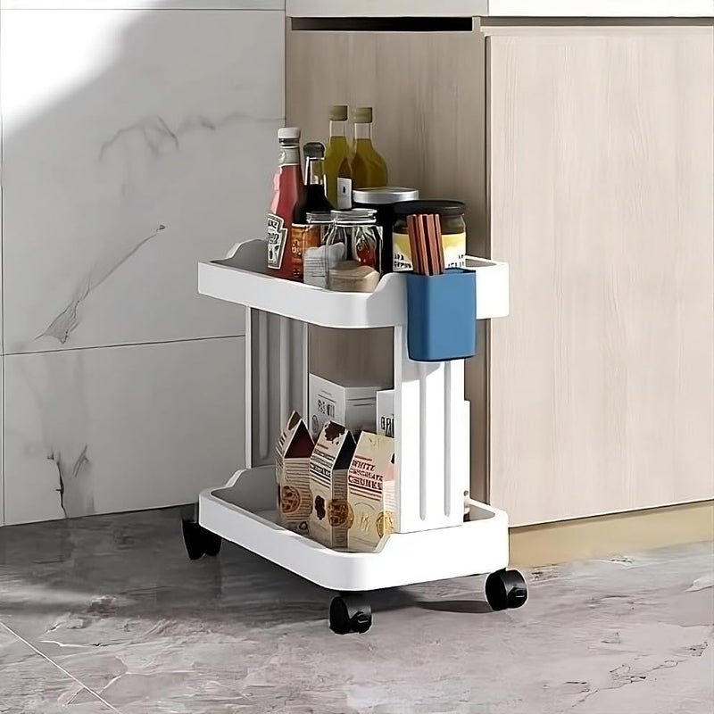 GLOWICK Foldable Plastic Shelf Rack with Hook Wheels Fruit Vegetable Kitchen Accessories Storage Organizer Utlity Household Salon Space Saver Wall Mount Storage 2 Layer Large - Image 1