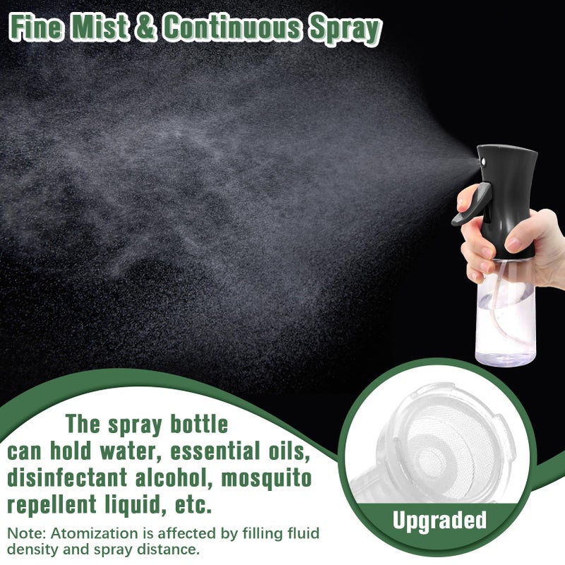 Fun Gift Spray Bottle For Hair,Continuous Water Mister for Hairstyling, Salons, Cleaning, Plants,Essential Oil Scents,Ultra Fine Mist Sprayer,6.8 OZ /200 ML-Black - Image 2