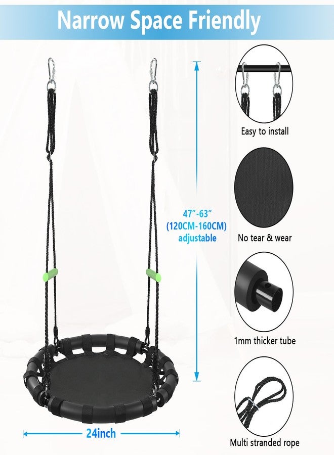 ZBZBML Tree Swing with PP Mat - Durable, Safe, and Easy to Install,Black Outdoor Saucer Swing,Flying Saucer Web Circle Swing for Yard Garden Playground Park (24 inches Diameter) - Image 5