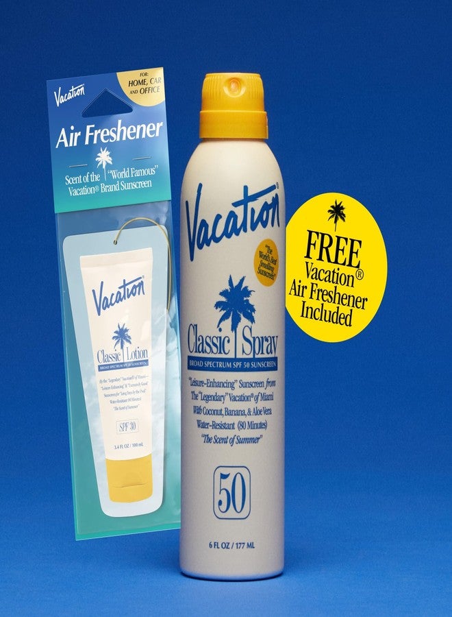 Vacation Classic Sunscreen Spray SPF 50 & Air Freshener Bundle, Water-Resistant, Lightweight, Transparent on All Skin Tones, Dermatologist-Tested, Vegan, 6 Fl. Oz. - Image 5