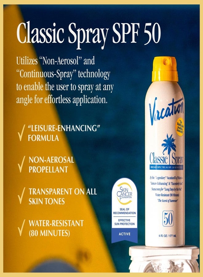 Vacation Classic Sunscreen Spray SPF 50 & Air Freshener Bundle, Water-Resistant, Lightweight, Transparent on All Skin Tones, Dermatologist-Tested, Vegan, 6 Fl. Oz. - Image 2