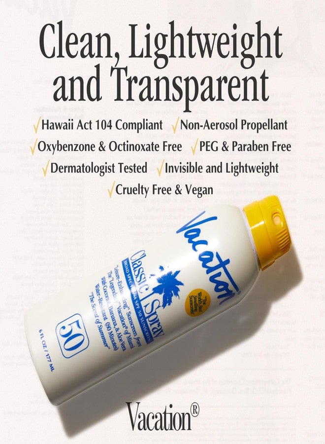 Vacation Classic Sunscreen Spray SPF 50 & Air Freshener Bundle, Water-Resistant, Lightweight, Transparent on All Skin Tones, Dermatologist-Tested, Vegan, 6 Fl. Oz. - Image 4