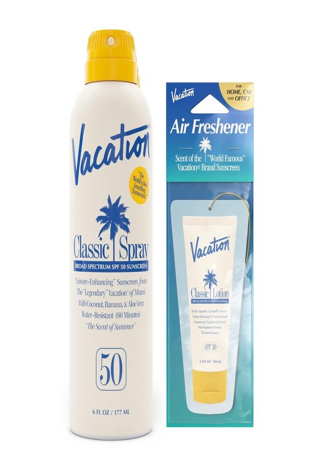 Vacation Classic Sunscreen Spray SPF 50 & Air Freshener Bundle, Water-Resistant, Lightweight, Transparent on All Skin Tones, Dermatologist-Tested, Vegan, 6 Fl. Oz. - Image 1