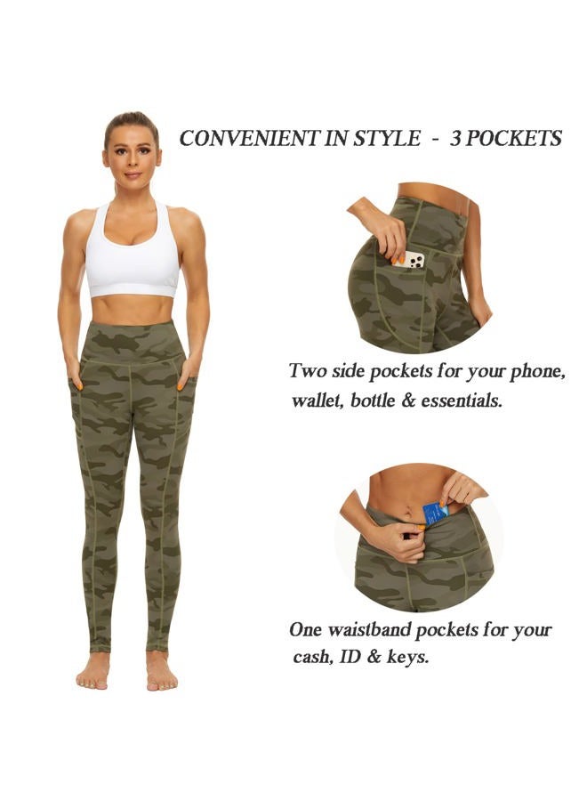 iniber High Waisted Yoga Pants with Pockets for Women 4-Way Stretch Soft Running Workout Leggings Athletic Yoga Pants, Camo Army Green, S - Image 5