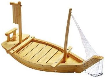 THY COLLECTIBLES Wooden Japanese Sashimi Sushi Boat Plate Serving Tray With Fishing Net 28 70cm - Image 1