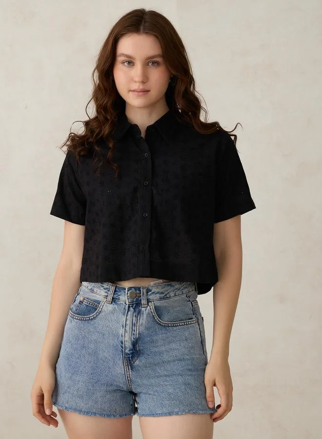 أوجيدر بلوزة قصيرة قطن بتفاصيل شيفلي