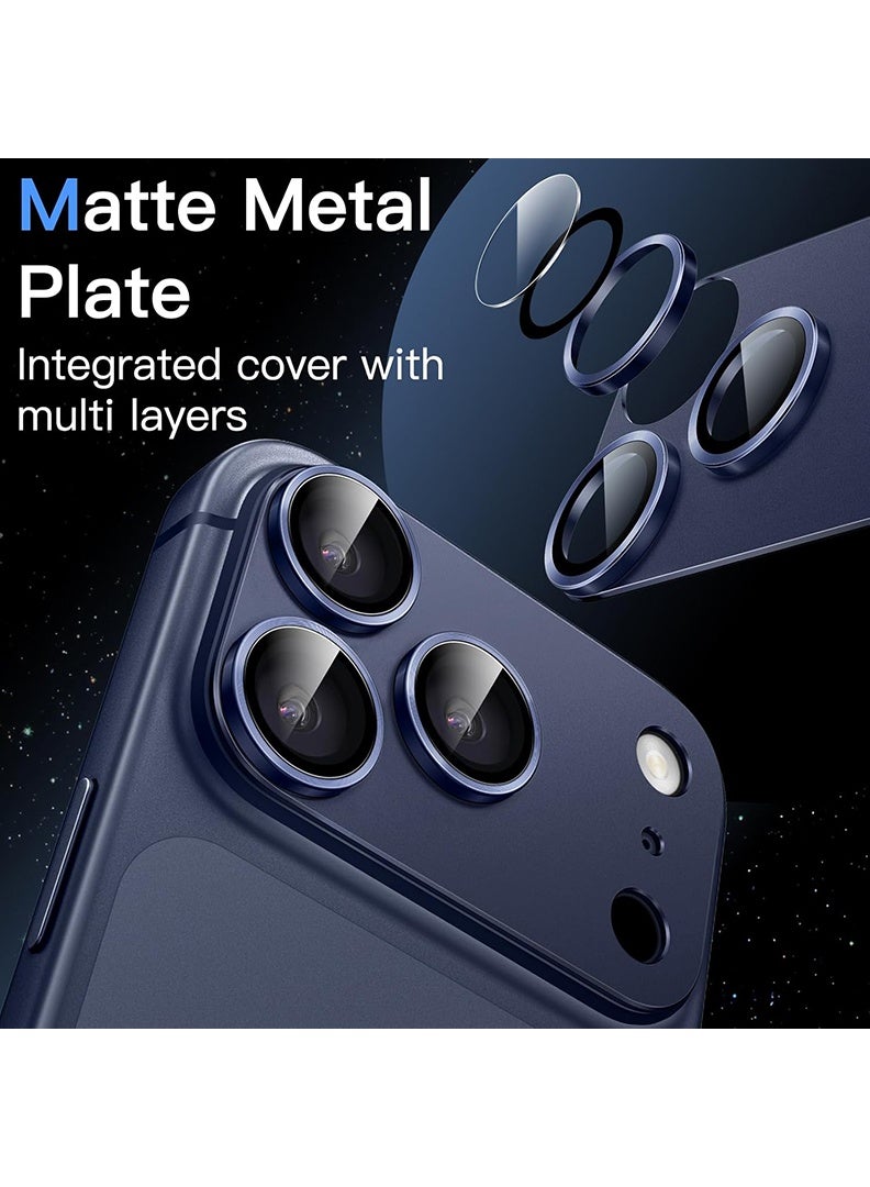 Case Up Camera Lens Protector For iPhone 17 Pro Max , With 9H Tempered Glass Camera Ring Anti Scratch Metal Plate [Drop Protection], Case Friendly Camera Cover, Deep Blue - Image 3