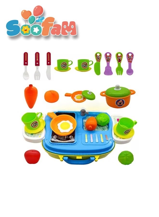Soofam 25 Piece Ultimate Kid Chef Bring Along Kitchen Cooking Suitcase Set, Portable Lightweight Kitchen Cook Roll Suitcase Toy Playset For Kids - Image 4