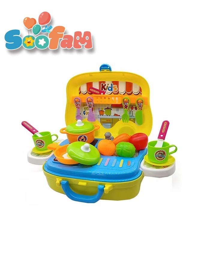 Soofam 25 Piece Ultimate Kid Chef Bring Along Kitchen Cooking Suitcase Set, Portable Lightweight Kitchen Cook Roll Suitcase Toy Playset For Kids - Image 3