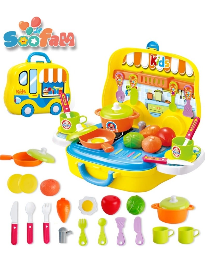 Soofam 25 Piece Ultimate Kid Chef Bring Along Kitchen Cooking Suitcase Set, Portable Lightweight Kitchen Cook Roll Suitcase Toy Playset For Kids - Image 2