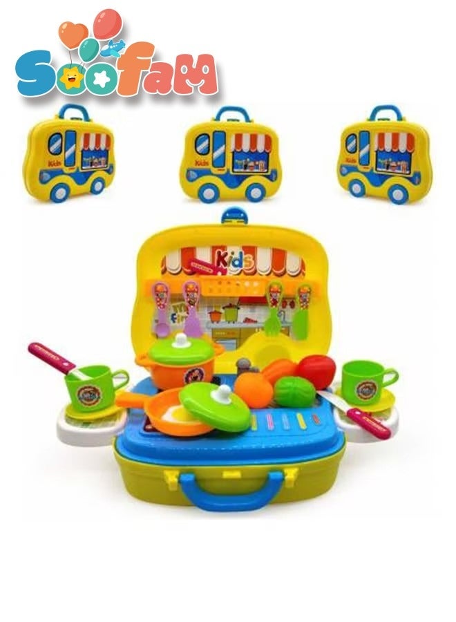 Soofam 25 Piece Ultimate Kid Chef Bring Along Kitchen Cooking Suitcase Set, Portable Lightweight Kitchen Cook Roll Suitcase Toy Playset For Kids - Image 5