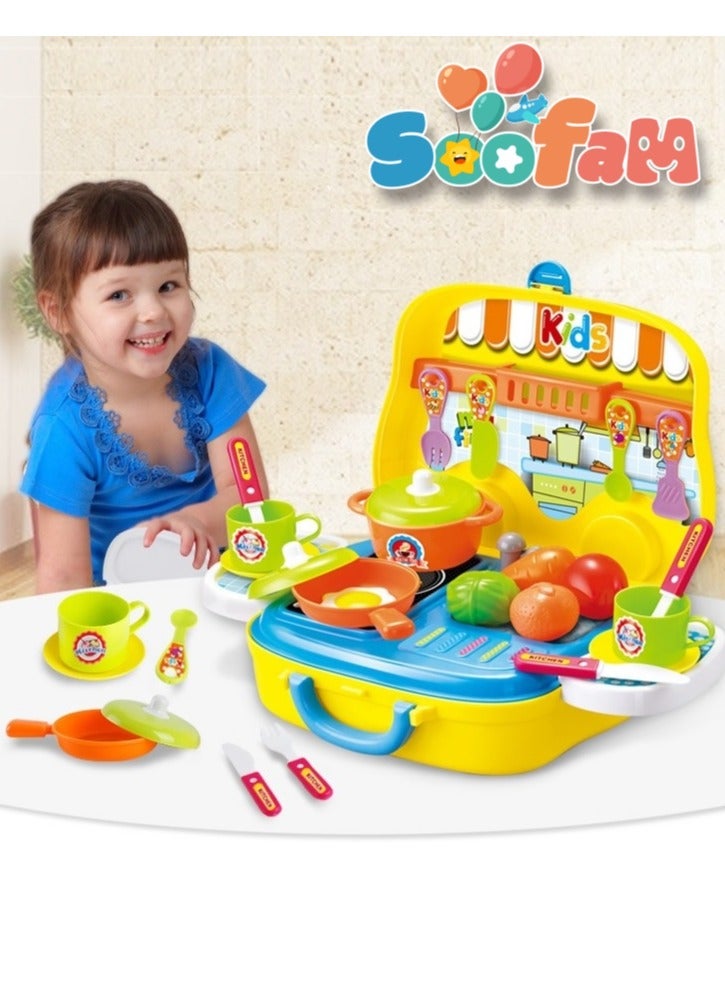 Soofam 25 Piece Ultimate Kid Chef Bring Along Kitchen Cooking Suitcase Set, Portable Lightweight Kitchen Cook Roll Suitcase Toy Playset For Kids - Image 1