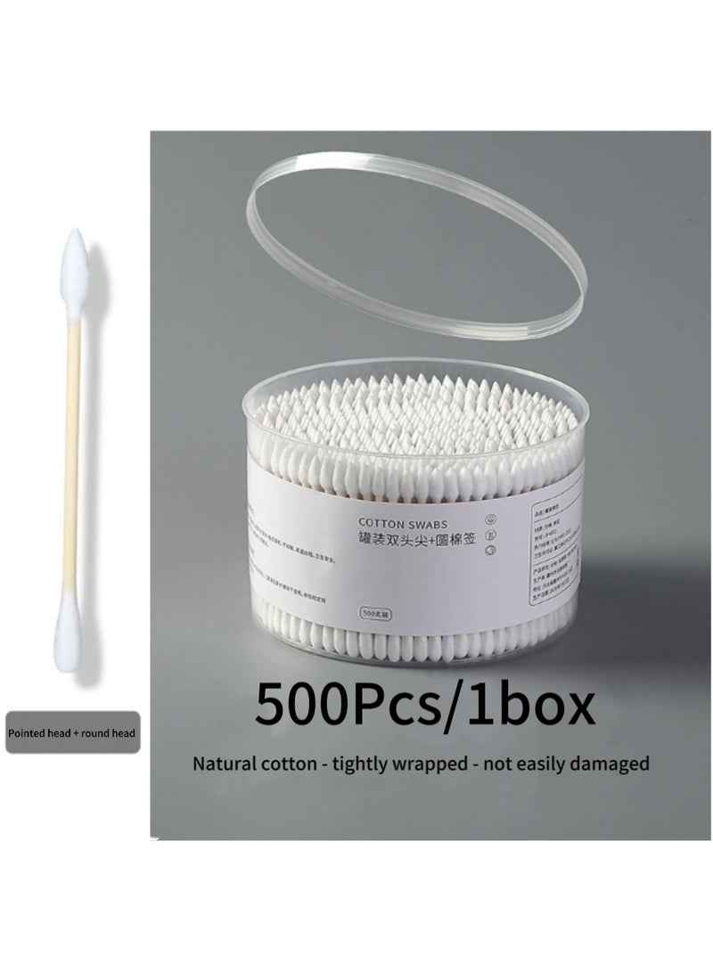 Generic 500-Pieces Round and Pointed Double End Cotton Swabs Paper Sticks Biodegradable Hypoallergenic Cleansing Care Beauty Makeup Tools (White)  - Image 1