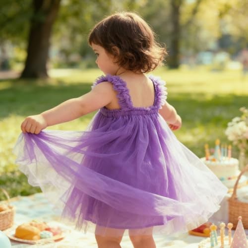 AGQT Baby Girls Tutu Dress Tulle Princess Birthday Dresses for Toddler Ruffle Sleeveless Formal Party Gowns Purple Size 9-12 Months - Image 5