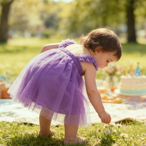 AGQT Baby Girls Tutu Dress Tulle Princess Birthday Dresses for Toddler Ruffle Sleeveless Formal Party Gowns Purple Size 9-12 Months - Image 4