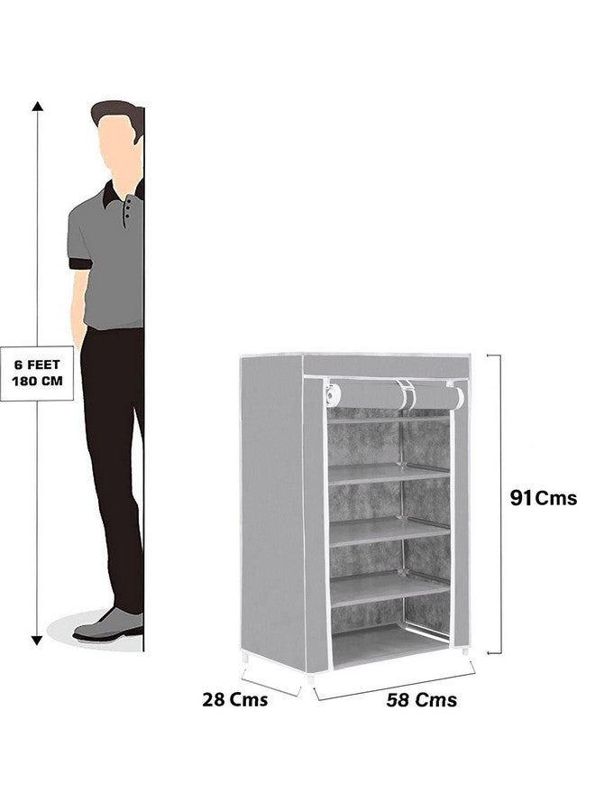 FLIPZON | 5 Shelves Baby Foldable Wardrobe | Non-Woven Fabric Shelves | Grey, 58 Cm, 28 CM, 91 Cm - Image 2