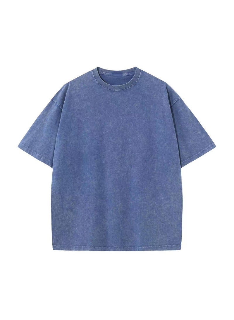 Generic - 230g Pure Cotton Oversize American Style Vintage Trendy Brand Wax-Stained Distressed T-Shirt For Men From China Mainland Green - Image 1