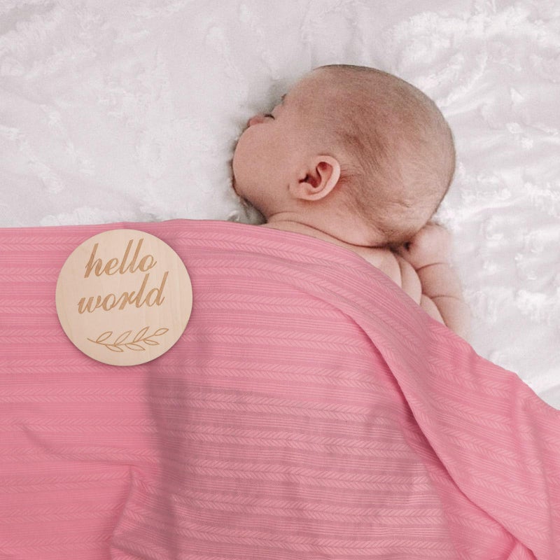 DRESHOW BQUBO Baby Swaddle Blankets for Girls, 4PCS Newborn Accessories Set with Hat and Bow Headband with Hello World Wooden Birth Announcement Card, Baby Blankets for Girls - Image 5