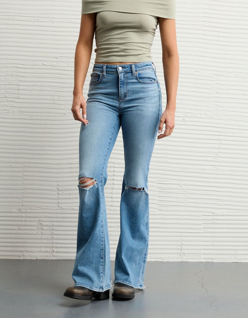 American Eagle AE Next Level Ripped Super High-Waisted Flare Jean - Image 1