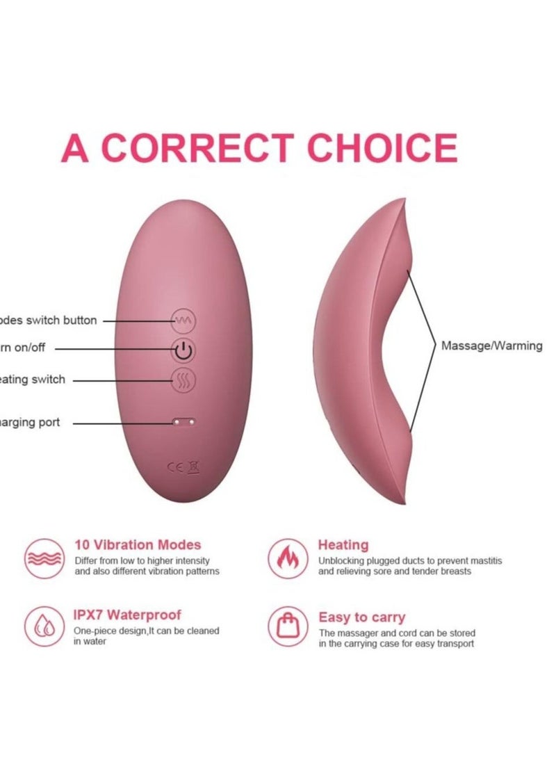 Heating Lactation Mssager Vibrating Breast Massager 2 in1, 3 Adjustable Heating + 10 Vibration for Clogged Ducts,Breastfeeding Massager to Improve Milk Flow and Congestion (Pink) - Image 4